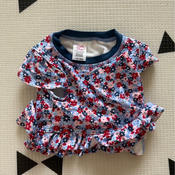 Ruffle Butts|Baby girl Ditsy Floral swimwear top with Ruffles,short sleeve•Boho - Picture 2 of 4
